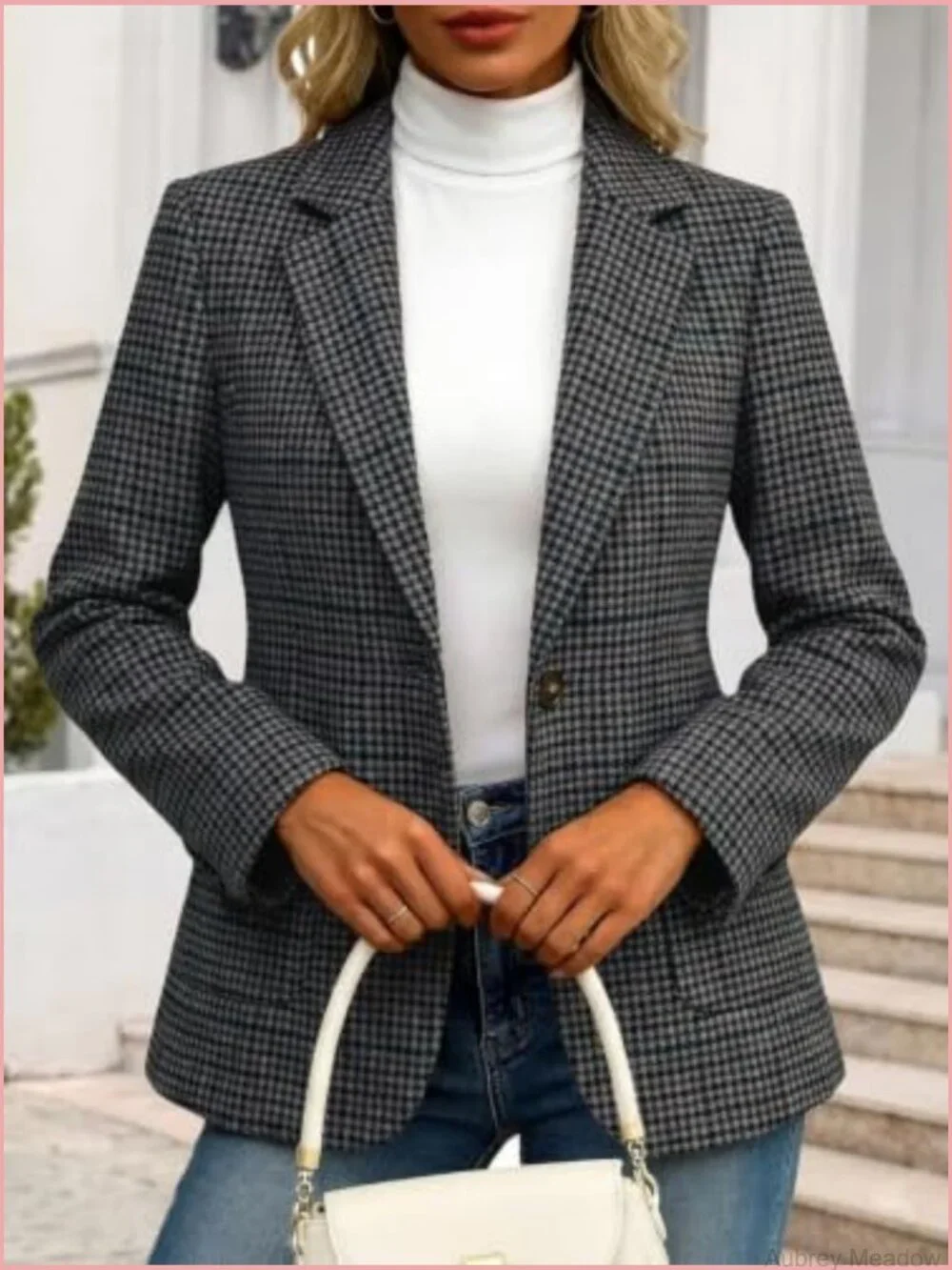 Womens Tweed Houndstooth Blazer Fully Lined Work Casual Office Jacket Suit